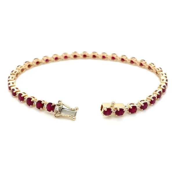 14KY Gold Round Ruby & Diamond Tennis Bracelet 6.75