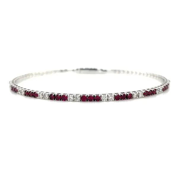 14KW Gold Flexible Halfway Ruby & Diamond Bangle Bracelet Franzetti Jewelers Austin, TX