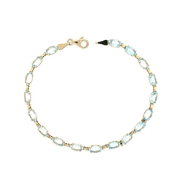 14KY Gold Natural Sky Blue Topaz Link Bracelet 7.25