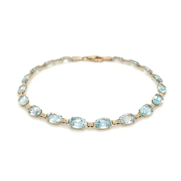 14KY Gold Natural Sky Blue Topaz Link Bracelet 7.25