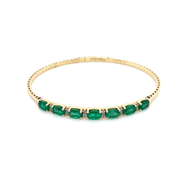 14KY Gold Flexible Oval Emeralds & Diamonds Bangle Bracelet Image 3 Franzetti Jewelers Austin, TX