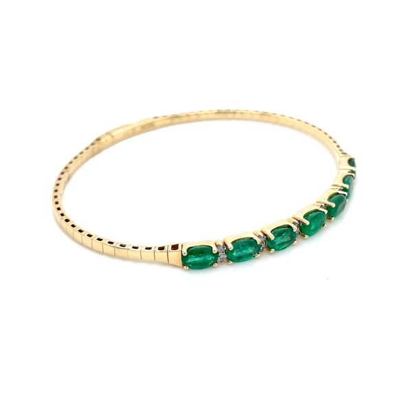 14KY Gold Flexible Oval Emeralds & Diamonds Bangle Bracelet Image 4 Franzetti Jewelers Austin, TX