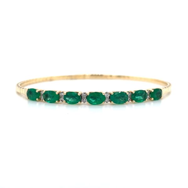 14KY Gold Flexible Oval Emeralds & Diamonds Bangle Bracelet Franzetti Jewelers Austin, TX