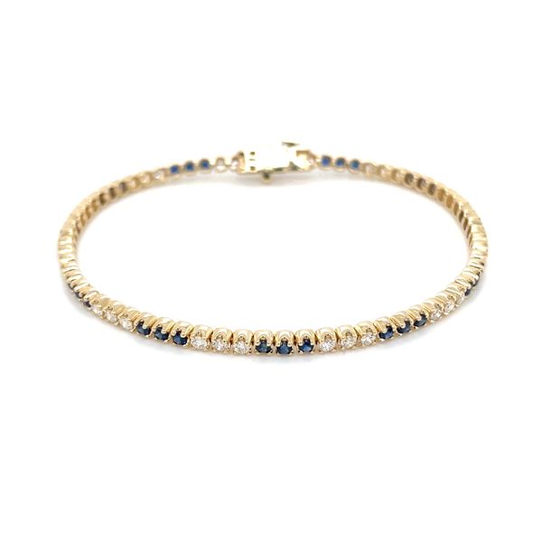 14KY Gold Alternating Groups of Blue Sapphires & Diamonds Tennis Bracelet 7