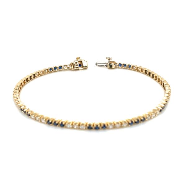 14KY Gold Alternating Groups of Blue Sapphires & Diamonds Tennis Bracelet 7