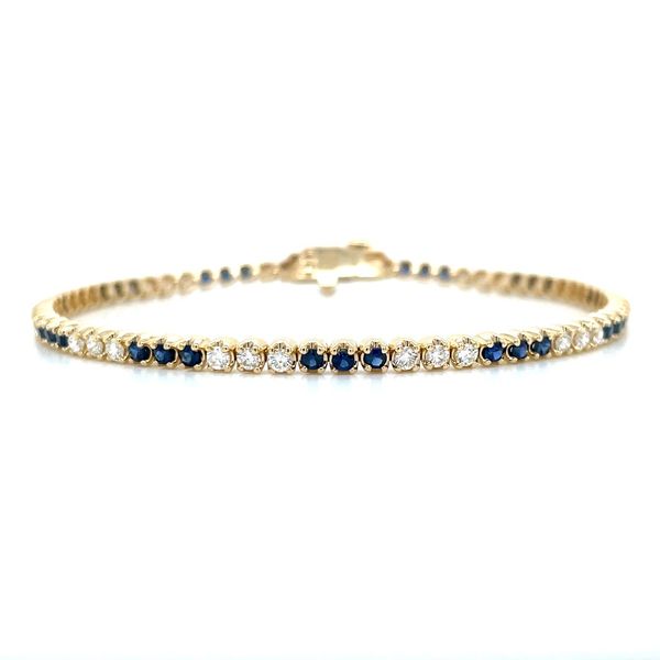 14KY Gold Alternating Groups of Blue Sapphires & Diamonds Tennis Bracelet 7