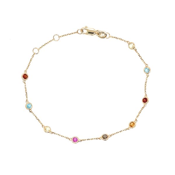 14K Yellow Gold Multi Colored Gemstone Station Bracelet 1.12 CTW 7.5