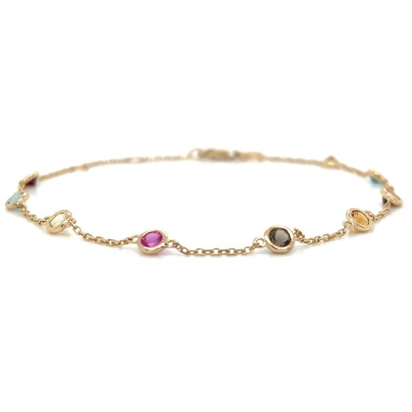 14K Yellow Gold Multi Colored Gemstone Station Bracelet 1.12 CTW 7.5