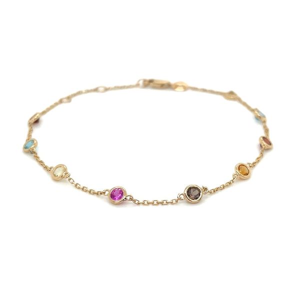 14K Yellow Gold Multi Colored Gemstone Station Bracelet 1.12 CTW 7.5
