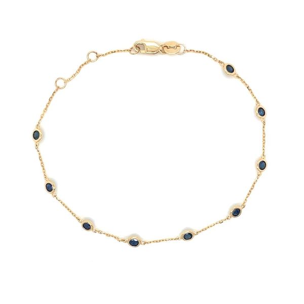 14K Yellow Gold Blue Sapphire Station Bracelet 1.11 CTW 7.5