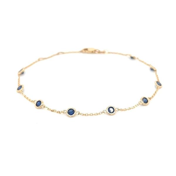 14K Yellow Gold Blue Sapphire Station Bracelet 1.11 CTW 7.5