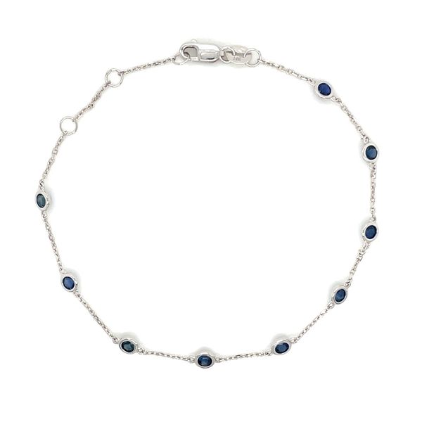 14K White Gold Blue Sapphire Station Bracelet 1.26 CTW 7.5