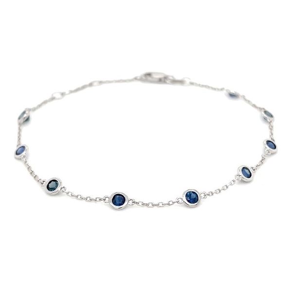 14K White Gold Blue Sapphire Station Bracelet 1.26 CTW 7.5