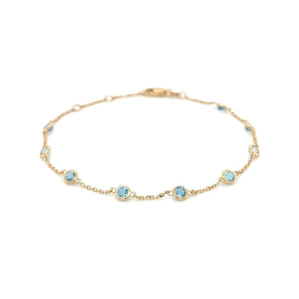 14K Yellow Gold Blue Topaz Station Bracelet 1.27 CTW 7.5
