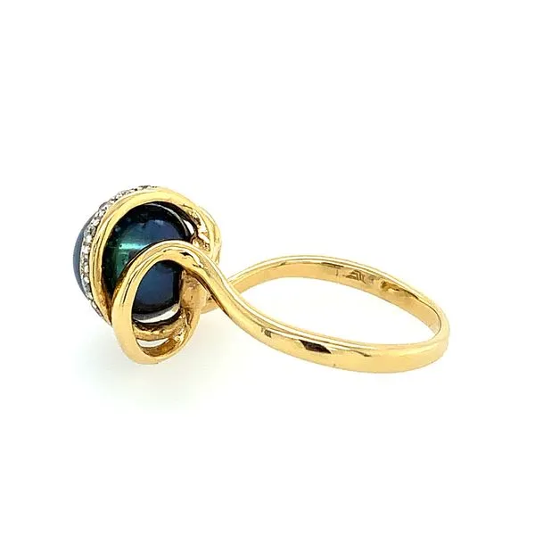 18KY Gold 9.2 MM Round Tahitian Pearl Ring with Diamonds Image 2 Franzetti Jewelers Austin, TX