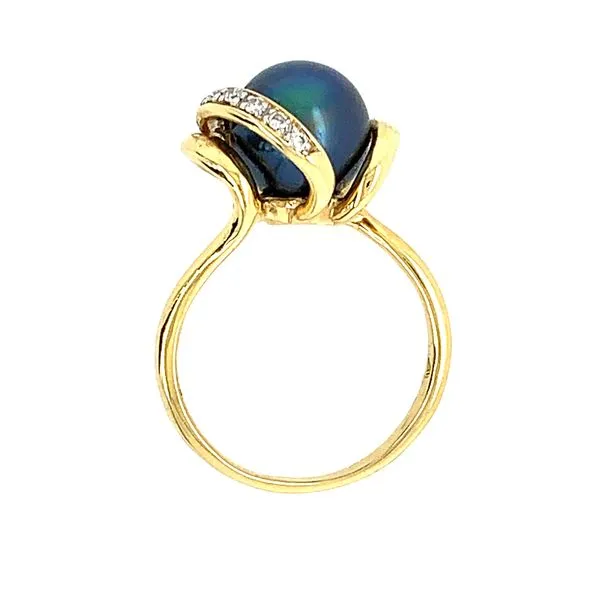 18KY Gold 9.2 MM Round Tahitian Pearl Ring with Diamonds Image 3 Franzetti Jewelers Austin, TX