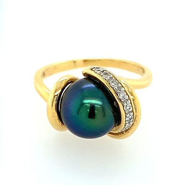 18KY Gold 9.2 MM Round Tahitian Pearl Ring with Diamonds Franzetti Jewelers Austin, TX