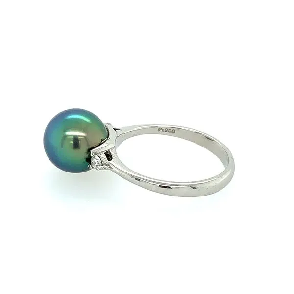 Platinum 9.7 MM Tahitian Pearl Ring with 2 Diamonds Image 2 Franzetti Jewelers Austin, TX