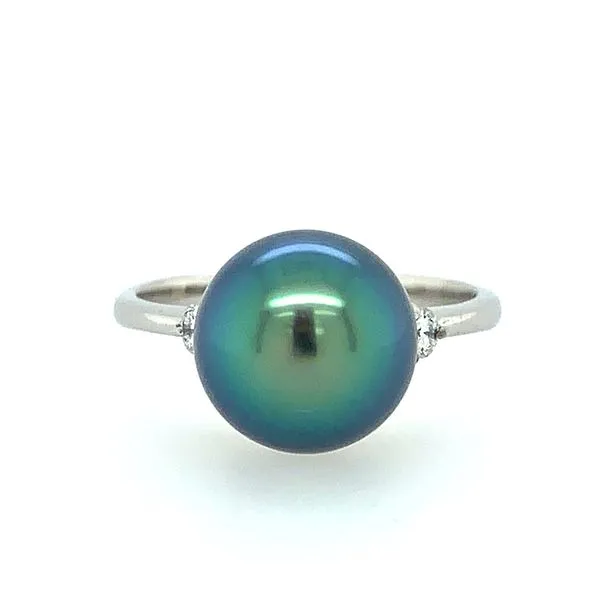 Platinum 9.7 MM Tahitian Pearl Ring with 2 Diamonds Franzetti Jewelers Austin, TX