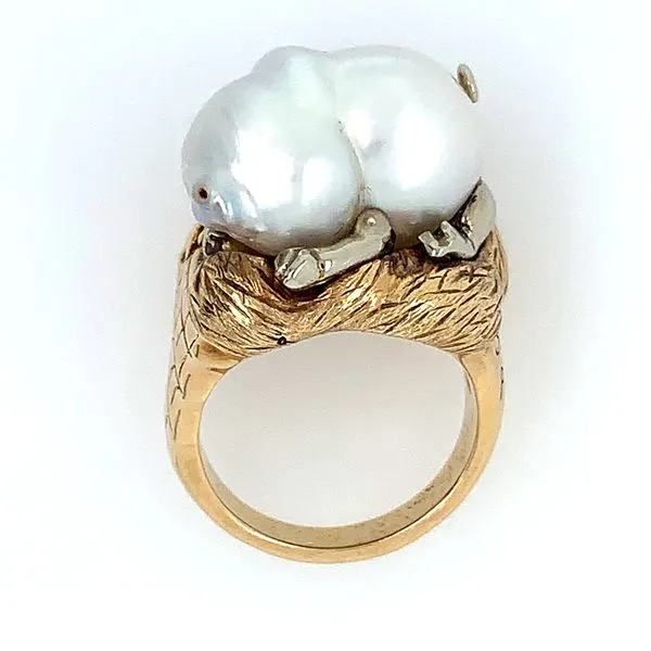 14K Yellow & White Gold Ring with White Baroque Pig Shaped Pearl Image 2 Franzetti Jewelers Austin, TX