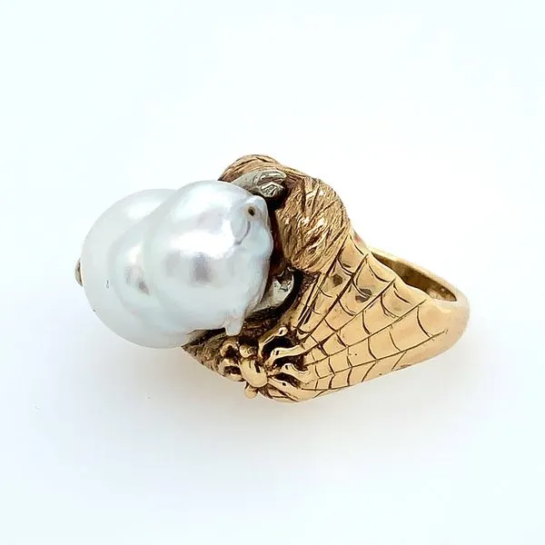 14K Yellow & White Gold Ring with White Baroque Pig Shaped Pearl Image 3 Franzetti Jewelers Austin, TX