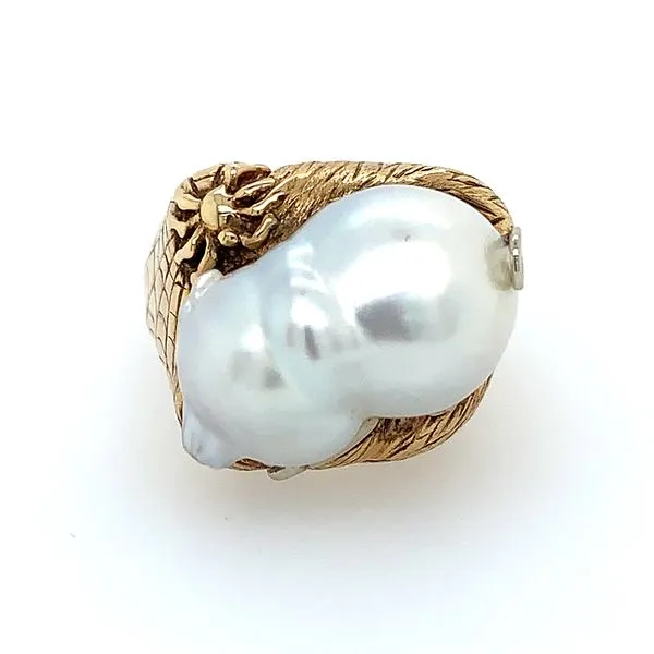 14K Yellow & White Gold Ring with White Baroque Pig Shaped Pearl Franzetti Jewelers Austin, TX