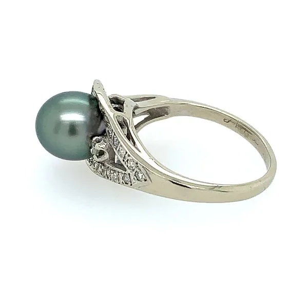 14KW Gold 8 MM Round Tahitian Pearl Ring with Diamonds Image 2 Franzetti Jewelers Austin, TX