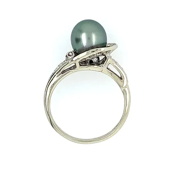 14KW Gold 8 MM Round Tahitian Pearl Ring with Diamonds Image 3 Franzetti Jewelers Austin, TX