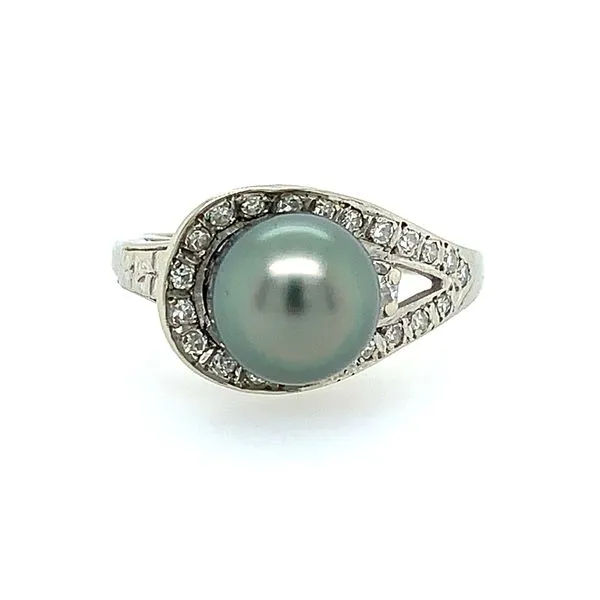 14KW Gold 8 MM Round Tahitian Pearl Ring with Diamonds Franzetti Jewelers Austin, TX