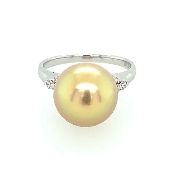 18KW Gold 11 MM Golden South Sea Pearl Ring with Diamonds Franzetti Jewelers Austin, TX