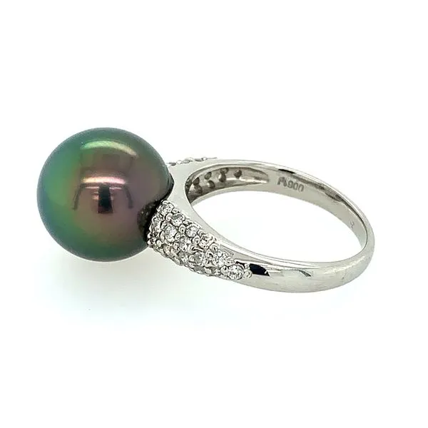 Platinum 11.9 MM Tahitian Pearl Ring with Diamonds Image 2 Franzetti Jewelers Austin, TX