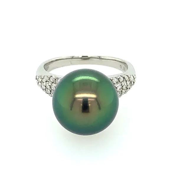 Platinum 11.9 MM Tahitian Pearl Ring with Diamonds Franzetti Jewelers Austin, TX