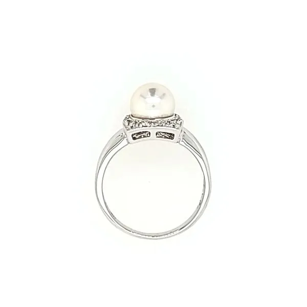 18K White Gold White Akoya Pearl Ring with Diamonds Image 4 Franzetti Jewelers Austin, TX