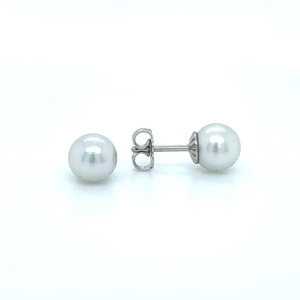 14KW Gold 7 - 7.5 mm Silver Colored Akoya Pearl Stud Earrings Franzetti Jewelers Austin, TX