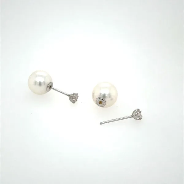 Platinum 7.9 mm Akoya Pearl Stud Earrings with Diamond Post Image 4 Franzetti Jewelers Austin, TX