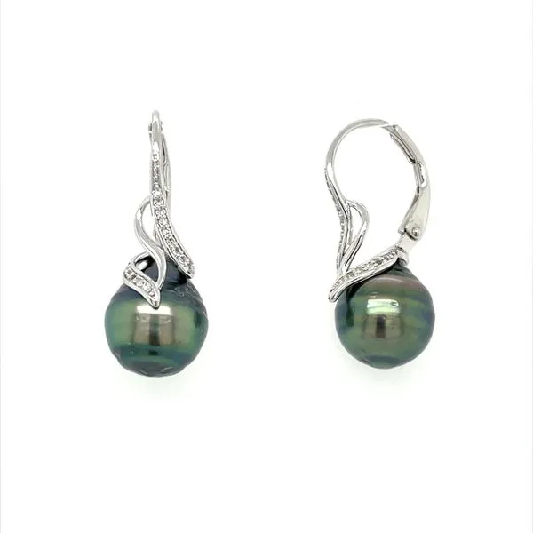 SS 10 - 11 mm Tahitian Black Pearl Drop Shape Earrings Franzetti Jewelers Austin, TX