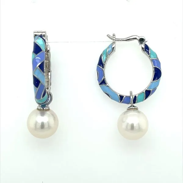 SS Enamel Earrings with White Freshwater Pearls Franzetti Jewelers Austin, TX