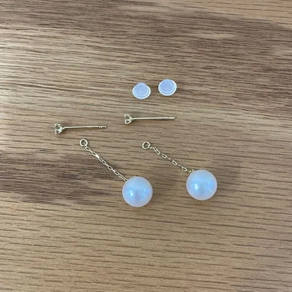 18KY Gold 8.1 mm Akoya Pearl Drop Earrings with Diamond Studs Image 3 Franzetti Jewelers Austin, TX