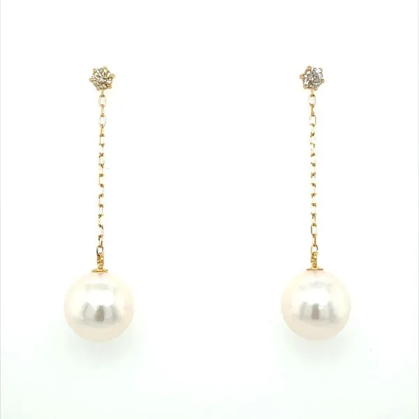 18KY Gold 8.1 mm Akoya Pearl Drop Earrings with Diamond Studs Franzetti Jewelers Austin, TX