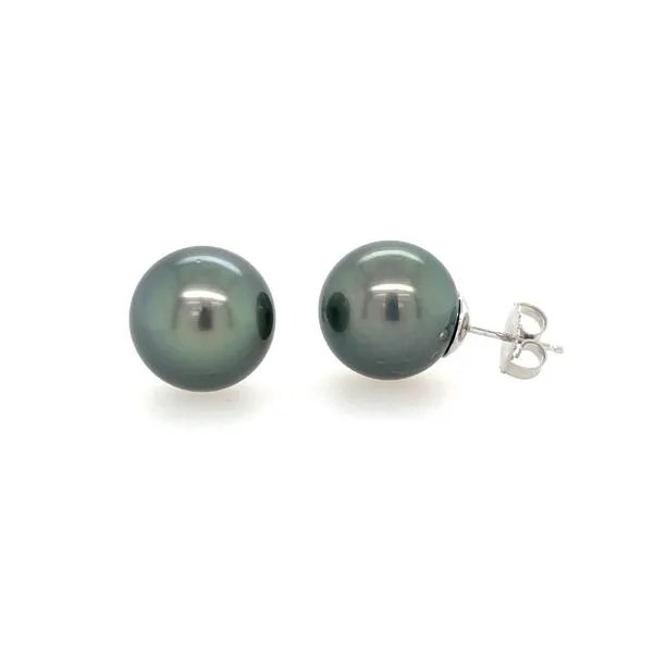 14KW Gold 12.9 mm Tahitian Black Pearl Stud Earrings Franzetti Jewelers Austin, TX