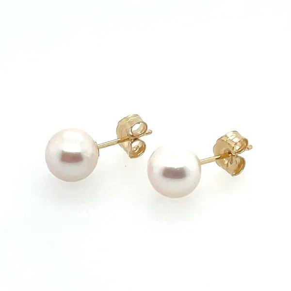 14KY Gold 6 - 6.5 mm White Fresh Water Pearl Stud Earrings Image 3 Franzetti Jewelers Austin, TX