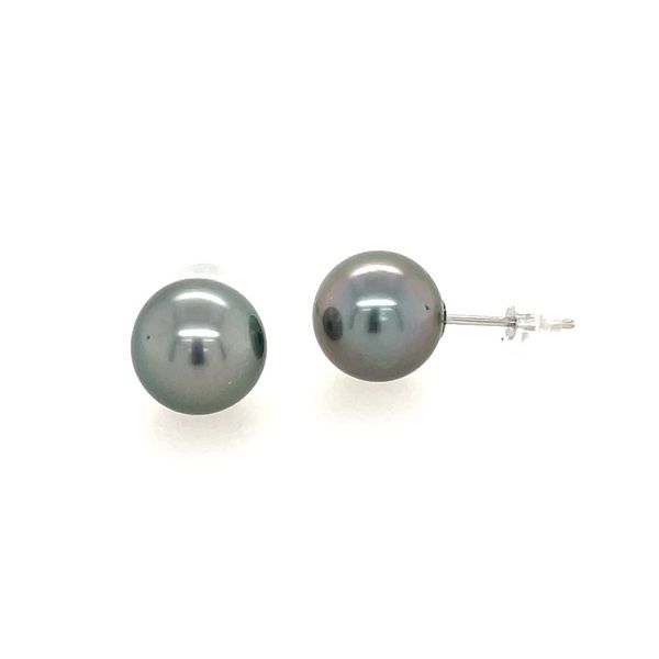 18KW Gold 9.3 mm Tahitian Black Pearl Stud Earrings Franzetti Jewelers Austin, TX