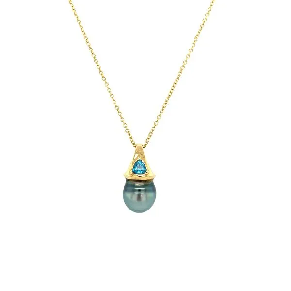 14KY Gold Pendant with 11.9 MM Tahitian Pearl & Blue Topaz Image 3 Franzetti Jewelers Austin, TX