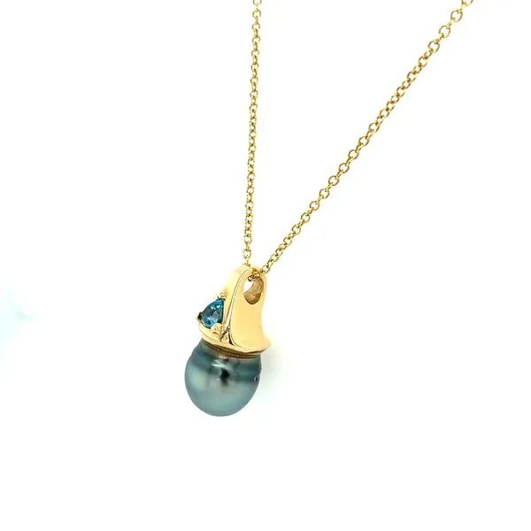 14KY Gold Pendant with 11.9 MM Tahitian Pearl & Blue Topaz Image 4 Franzetti Jewelers Austin, TX
