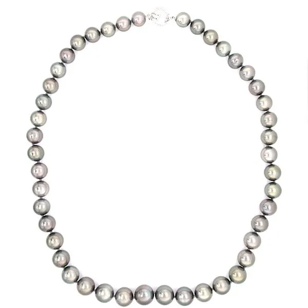 8.1 - 10.8 mm Black Tahitian Pearl Necklace with White Gold & Diamond Clasp 18