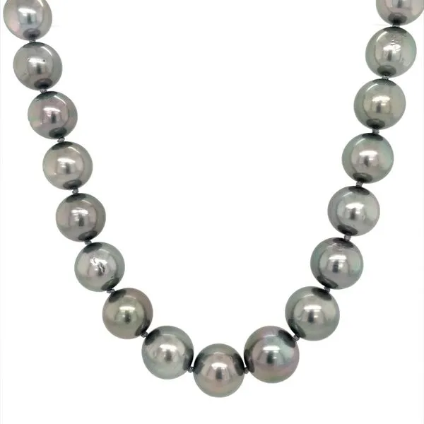 8.1 - 10.8 mm Black Tahitian Pearl Necklace with White Gold & Diamond Clasp 18