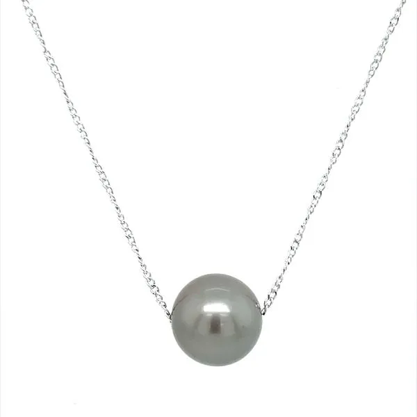 SS Necklace with 9.6 mm Black-Silver Tone Freshwater Pearl 18
