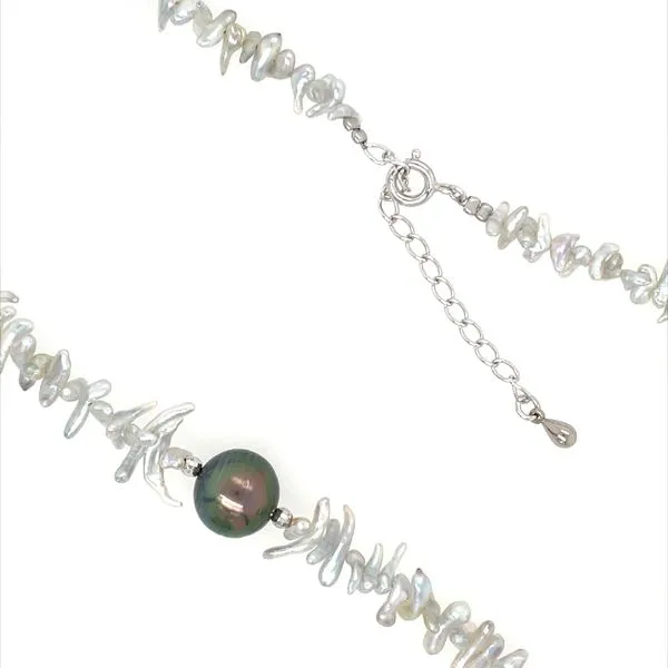 SS White Keshi Akoya Pearl Necklace with Single 10 mm Tahitian Pearl 18