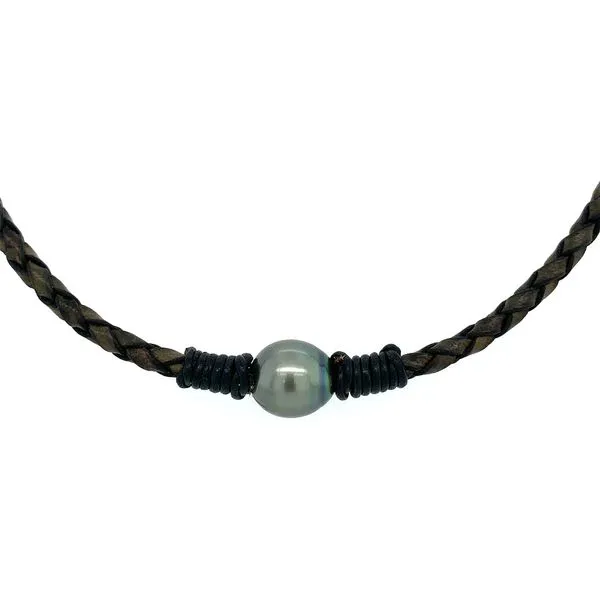 10 MM Round Tahitian Pearl on Braided Necklace with SS Clasp 18