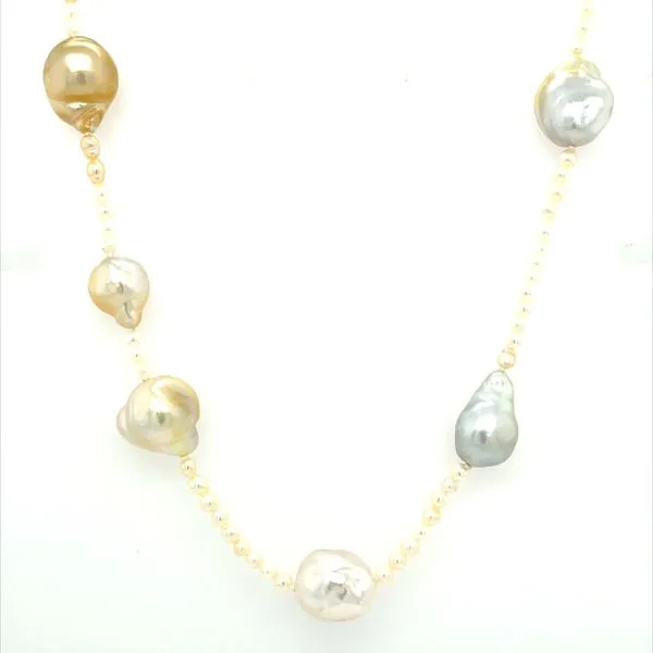 White to Light Golden Colored Keshi Akoya Pearl Long Necklace 32